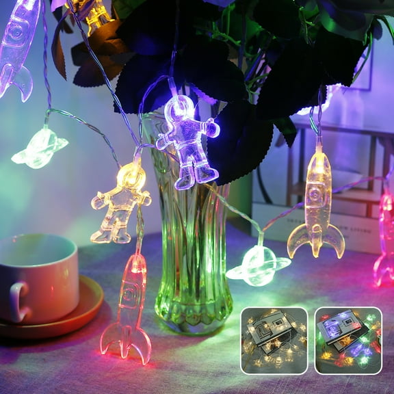 Hands DIY 9.8ft Kids Room LED String Lights Astronaut Spaceship Rocket Pendant Holiday Party Lights Wall Window Nursery or Kids Room Decoration Wedding Garden Party Terrace Christmas