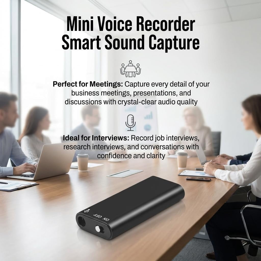 Mini Voice Recorder Smart Sound Capture AI Noise Reduction Digital Audio Recorder Voice Activated Recording Device for Meetings Interviews Lectures