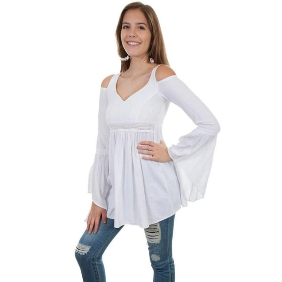 Scully Womens White 100% Cotton Floral Vine L/S Tunic S