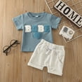 thumbnail image 2 of Qopobobo Toddler Girl Outfit Toddler Baby Girls Summer Outfit Short Sleeve Ribbed Tops + Flower Suspender Overalls Shorts Set Kids Cute Clothes Blue,18-24 Months, 2 of 7