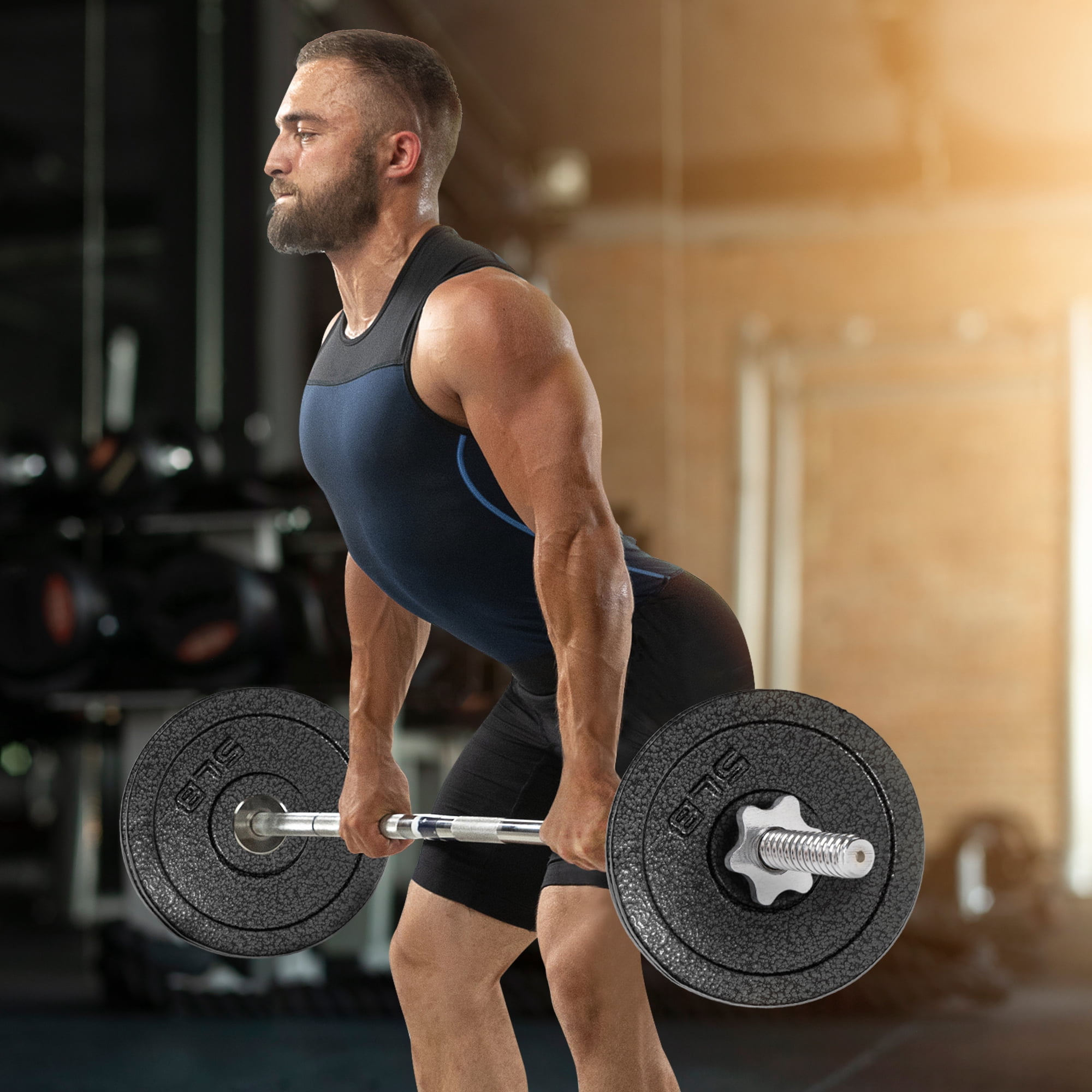 BalanceFrom 1-Inch Standard Cast Iron Weight Plate Set，with 5FT Bar and Star Locks，Multiple Weight Options，for Home Gym Strength Training