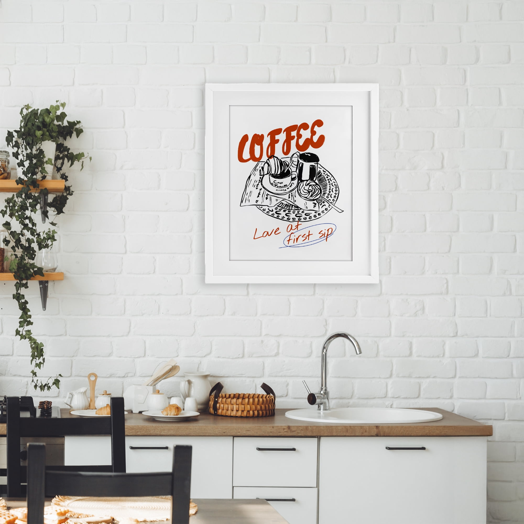 Stupell Industries Coffee Love At First Sip White Framed Print Under Glass, design by The Prints Vibe