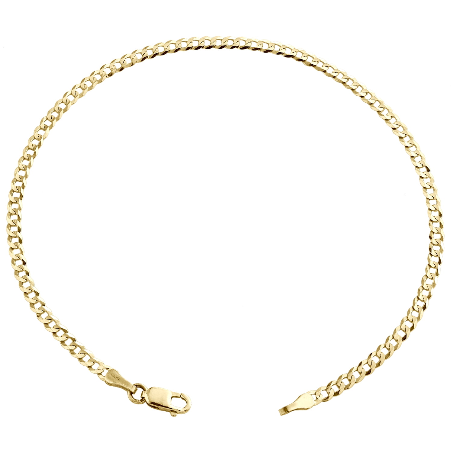 14K Yellow Gold 2.50mm Solid Plain Curb Cuban Link Anklet / Bracelet 7 Inches