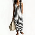thumbnail image 5 of Eawtki Women's V Neck Sleeveless Maxi Dress Vertical Stripes Loose Fit Casual Summer Linen Blend Beach Cover Up Dress, 5 of 7