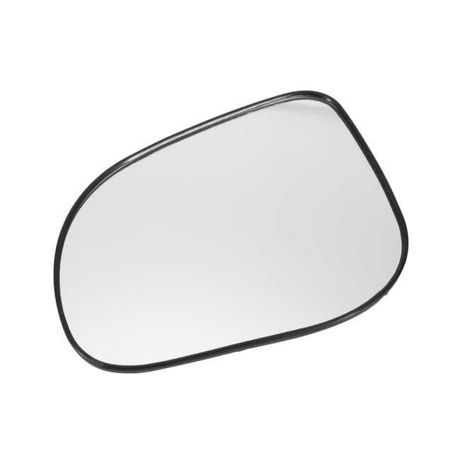 reemplazo de vidrio de espejo retrovisor izquierdo del lado del conductor Unique Bargains blanco no calefaccionado para Hyundai i10 2011-2013. Vista frontal del vidrio recortado con borde plástico y placa de respaldo, compatible con espejos de operación eléctrica y reemplazo directo, sin atenuación automática; también apto como plantilla de ajuste temporal durante la instalación.