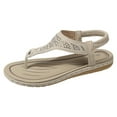 thumbnail image 1 of XIAQUJ Large Size Thong Rhinestone Flat Sandals Elastic Strap Casual Sandals Sandals for Women 2024 White 8, 1 of 8