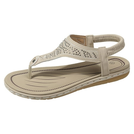 

Womens Sandals Large Size Thong Rhinestone Flat Sandals Elastic Strap Casual Sandals Orthopedic Sandals for Women Summer Sandals for Women 2024(Color:White Size:US 8.5)