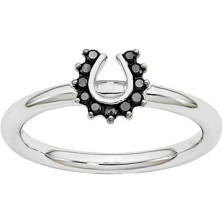 Stackable Expressions Black Diamond Sterling Silver Rhodium Horseshoe Ring