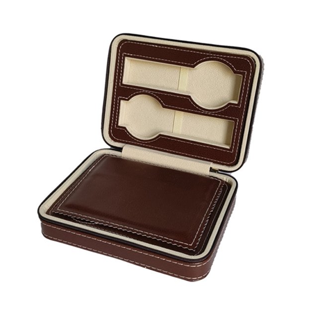 Advancent Caja de reloj de cuero, caja de almacenamiento Simple, Color sólido, suave, resistente al agua, gran capacidad, soporte grueso, Almacenamiento y organización del hogar Marrón de 4 bits