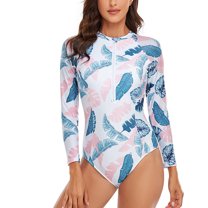 SWSMCLT Women's Rash Guard Surf One Piece Rashguard High Waisted Bathing Suit Beach Padded Summer Long Sleeve Swimming Swimsuit Pink 14