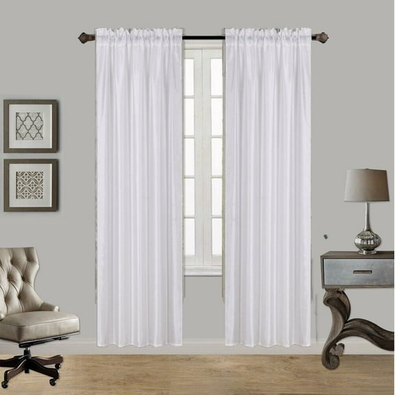2PC MR2 WHITE SOLID SILK SEMI SHEER ROD POCKET WINDOW CURTAIN PANEL LIGHT FILTERING 55" W X 95" L EACH PC