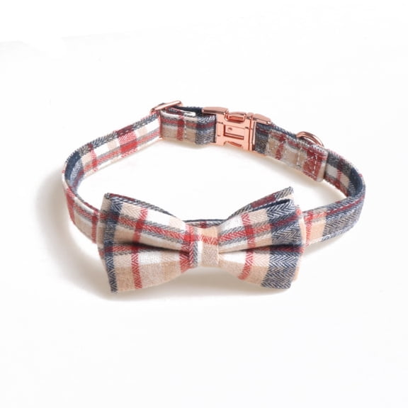 Cotton Plaid Bow Tie Dog Collar , Quick Release Buckle, Cotton Adjustable Collars for Small Medium Large Dogs