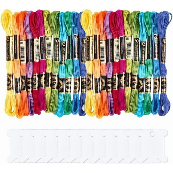 210 Yards 24 Skeins Colorful Cross Stitch Floss Embroidery Threads Polyester Friendship Yarn Rainbow 6 Ply Embroidered String