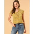 thumbnail image 3 of Blusa de gasa con mangas casquillo Allegra K ligera con volantes Amarillo S, 3 of 6