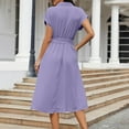 thumbnail image 6 of JGGSPWM Womens Casual Midi Dresses Solid Color V Neck Short Sleeve Button Shirt Belted Dress with Pockets for Spring Summer Purple M, 6 of 8