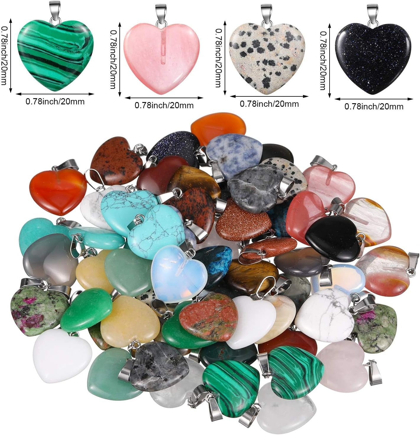 100Pcs DIY Crystal Stone Jewelry Necklace Heart Shaped Stone Pendant Beads