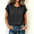 thumbnail image 2 of ClodeEU Women's Round Neck Short Sleeve Linen Blend Top ,Solid Color Casual Loose Fit Spring Summer Blouse Black,Women's Plus L, 2 of 7