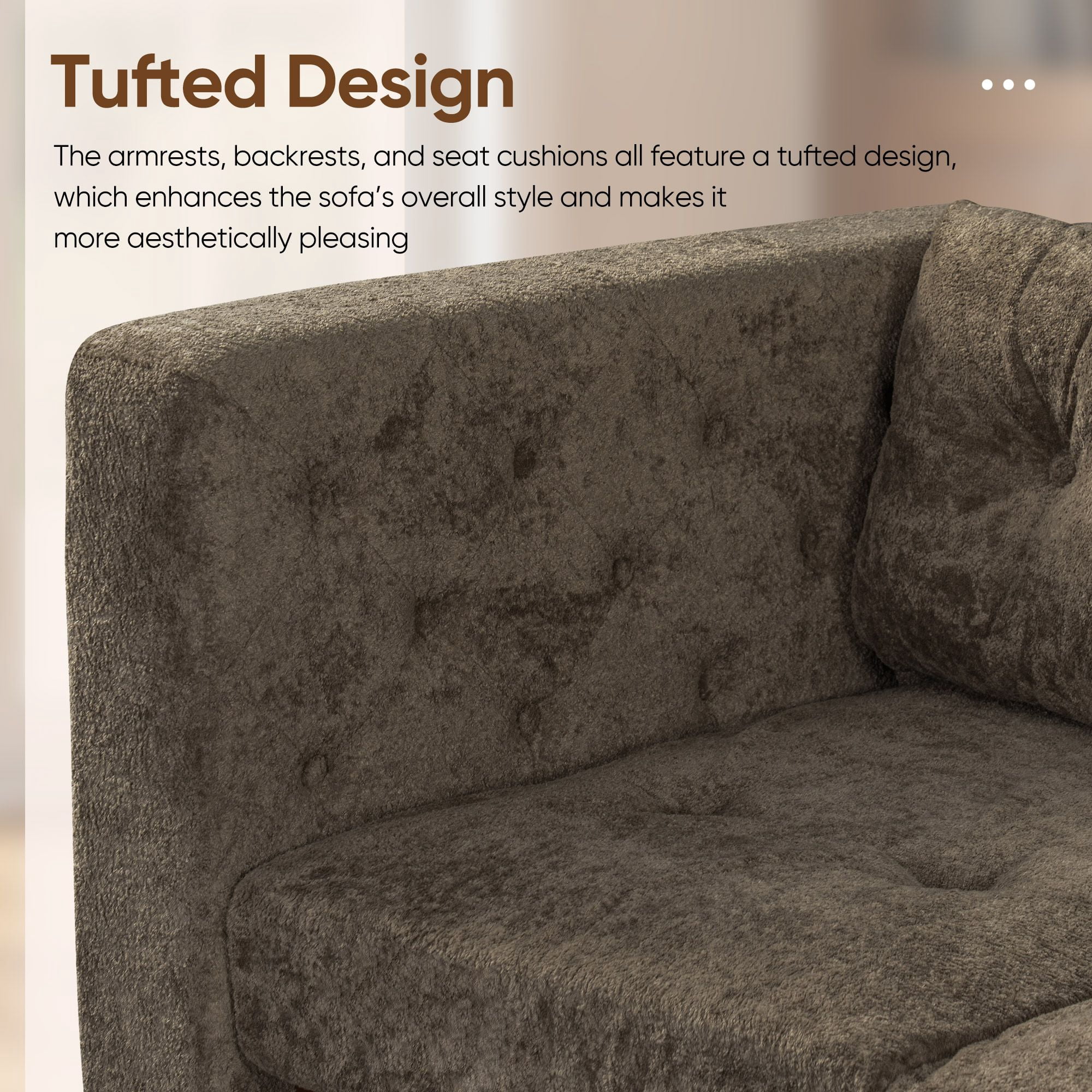 Lunale 78" Chenille 3-Seater Sofa, Modern Mid‑Century Upholstered Couch for Living Room, Apt., Tufted Design & Wood Legs, Dark Brown