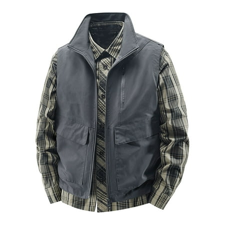 Hinvhai Men s Lightweight Outdoor Travel Work Fishing Vest with Multi-Pockets Dark Gray L(L)