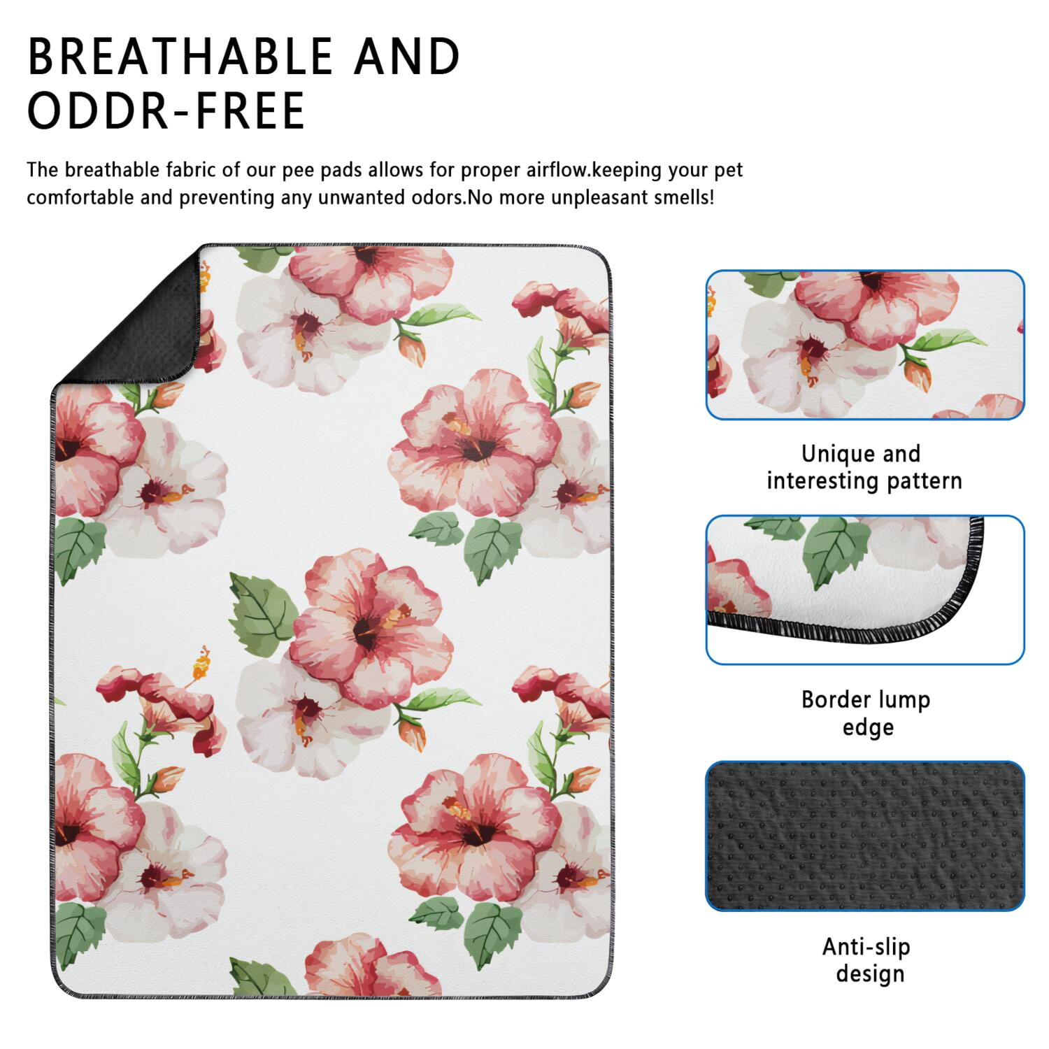Dog Training Mat Reusable Tropical Plants, Washable Non-Slip Pee Pad for Crate and Hard Surface Floor Protection (Hawaiian plant patterns, 24" x35")