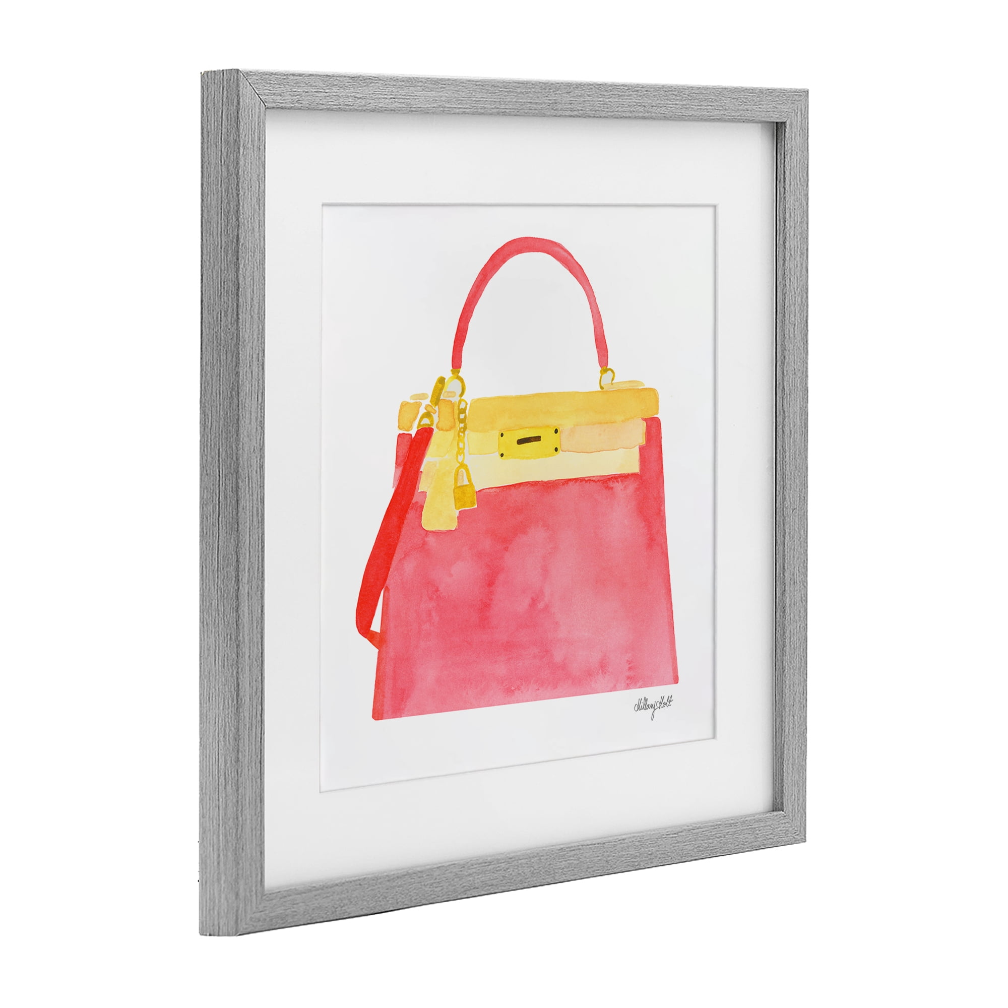 Stupell Industries Elegant Coral Handbag Gray Framed Print Under Glass, design by Hillary Holt