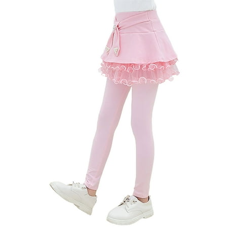 

Chaoren Girls Pantskirt Fake Two Pieces Solid Color High Waist Skinny Leggings with Skirt for Dance
