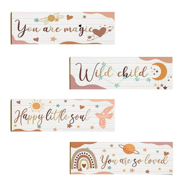 4 placas de pared de madera coloridas para habitación de niña, letrero colgante de madera, adorno colgante, decoración de pared para fiesta temática, Gloria Letrero para colgar en la pared