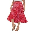 thumbnail image 3 of Beautybatik Fuchsia Women Batik Floral Print Long Flowy Pleated Elastic High Low Ruffle Skirt 3X, 3 of 5