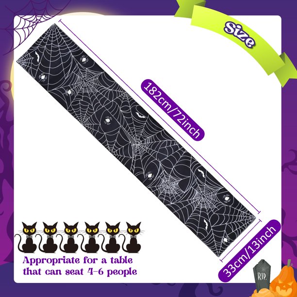 OurWarm Halloween Spider Web Table Runner 72in Long Black Double-Sided Spider Table Runner for Dining Table Home Decoration
