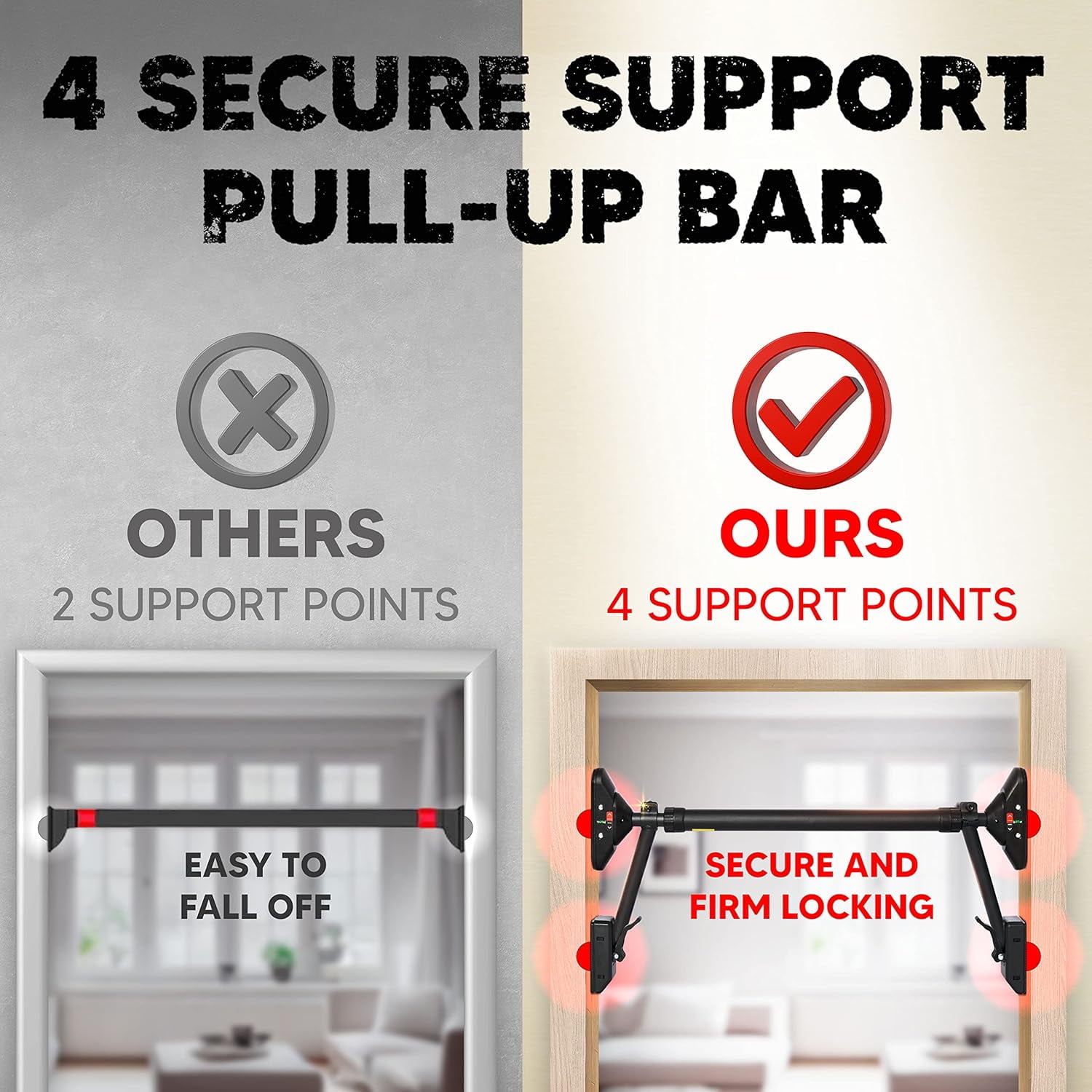 Dual-Security Pull Up Bar for Heavy Duty Upper Body Training with Two-Way Support