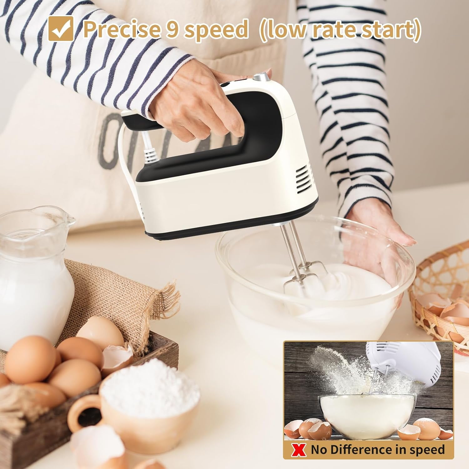 400W DC Motor Digital Hand Mixer with Storage Case, 5 Stainless Steel Accessories including Beaters, Dough Hooks and Whisk