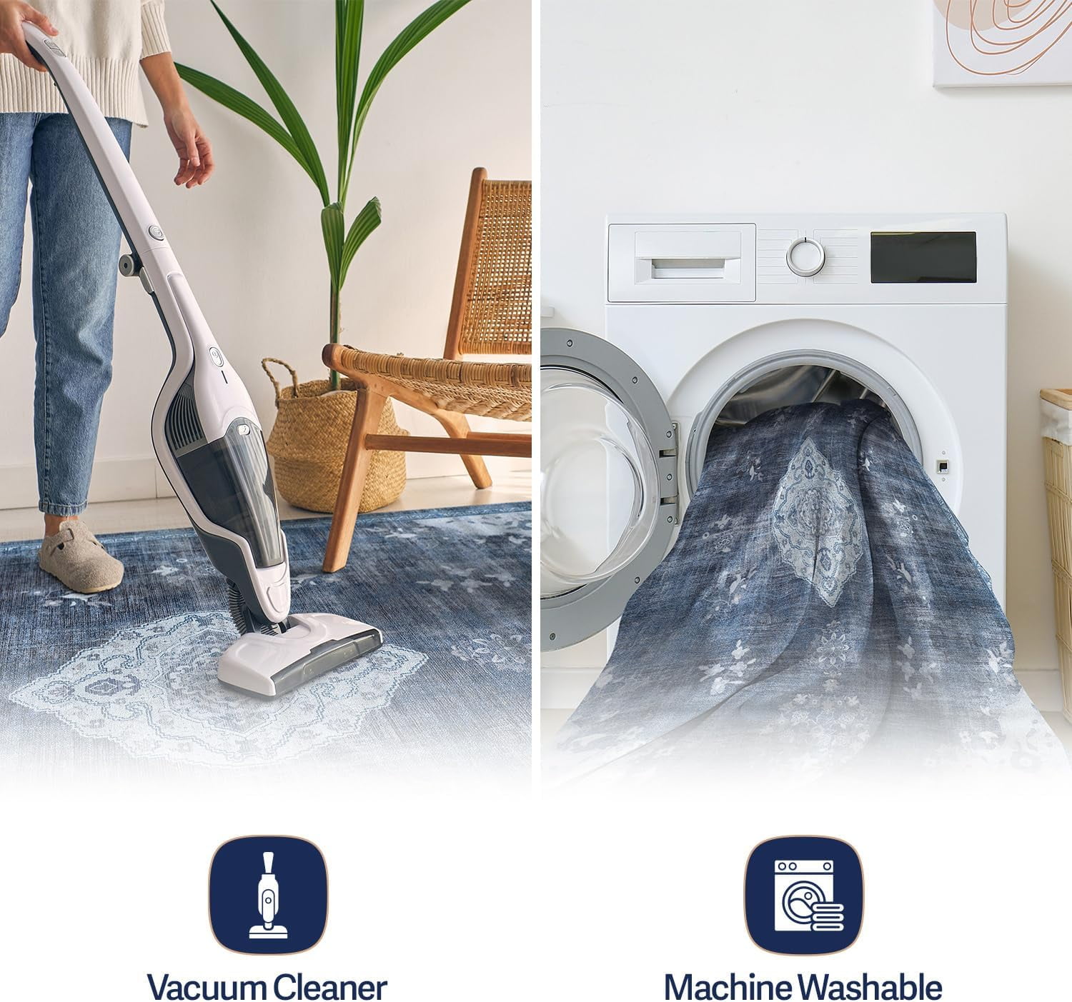 Beverly Rug Machine Washable Easy Cleaning Indoor Non-Slip Rugs Blue / Turquoise 5'x7'