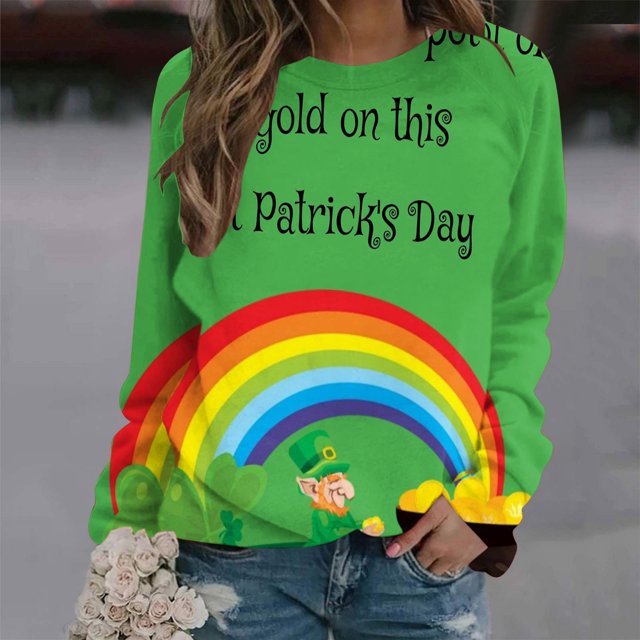 Qiopertar Blouse à Manches Longues Imprimée Mode Saint-Patrick pour Femmes Col Rond Pull Décontracté Offres de la Semaine Liquidation à Moins de 5$ jusqu'à 90 % de Réduction