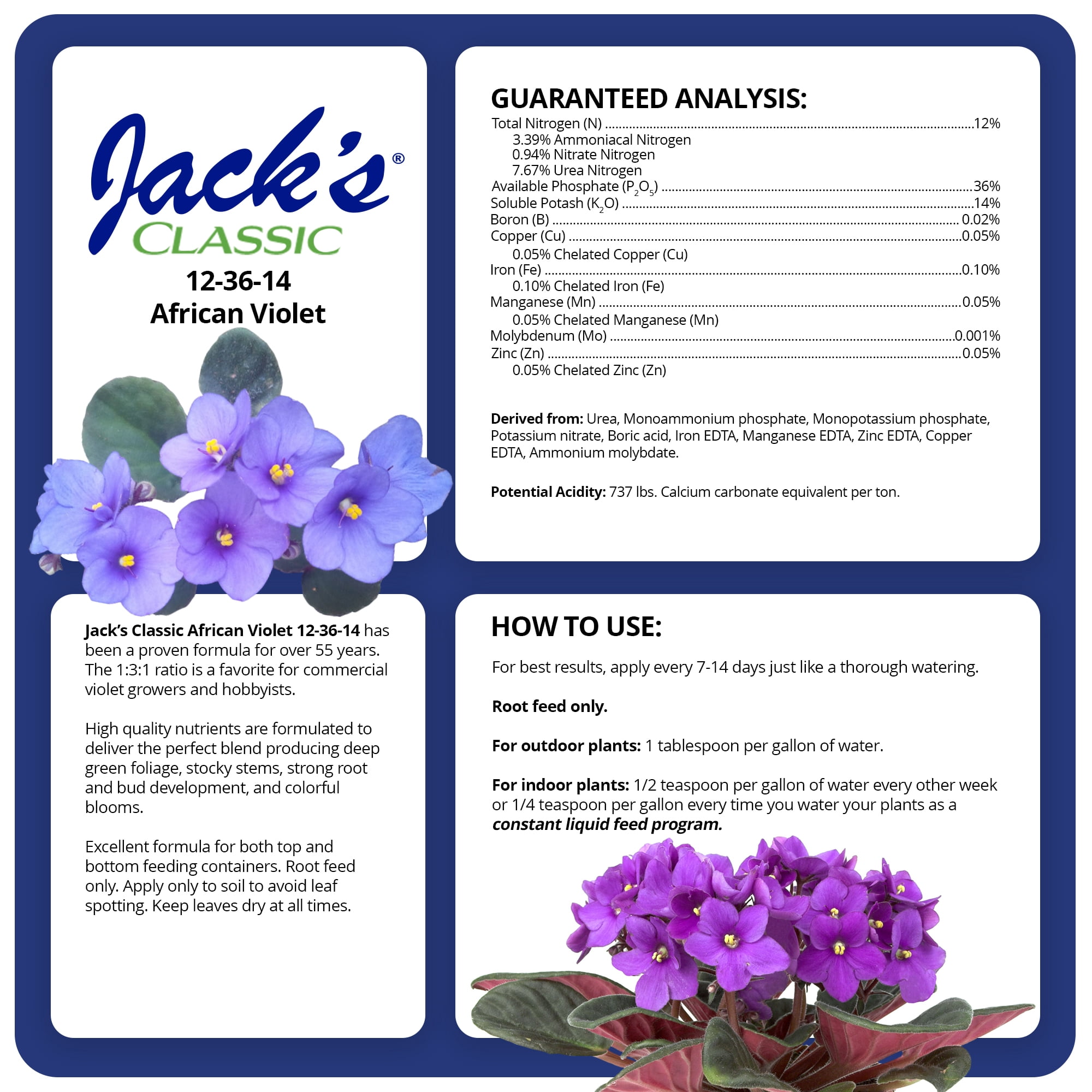 Jack's Classic African Violet 12-36-14 - 8oz Tub