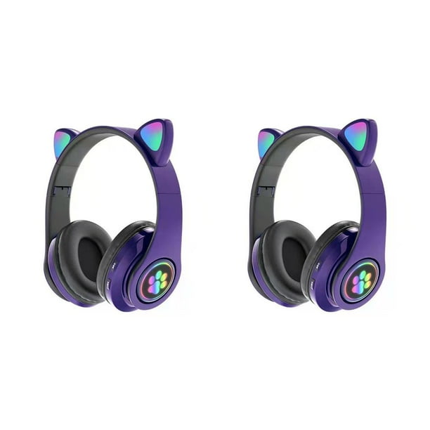 Auriculares inalámbricos Cateissary con micrófono LED Chica Estéreo Música Bluetooth Violeta 2Conjunto