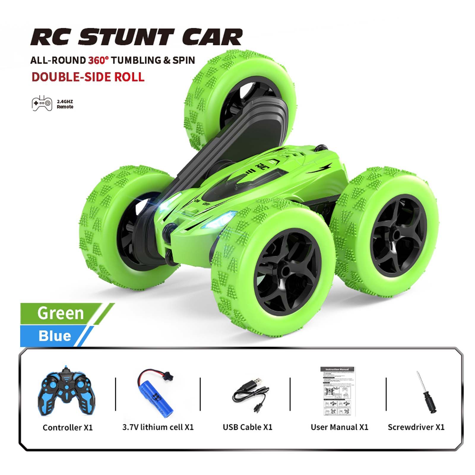 Lightyear Remote Control 4WD Off-Road Stunt Car, 2.4GHz Green with Light