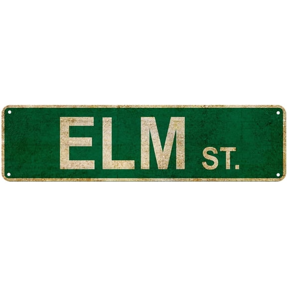 Vintage Elm Street Rustic Metal Tin Sign Home Outdoor Wall Art Decor 4x16 Inch