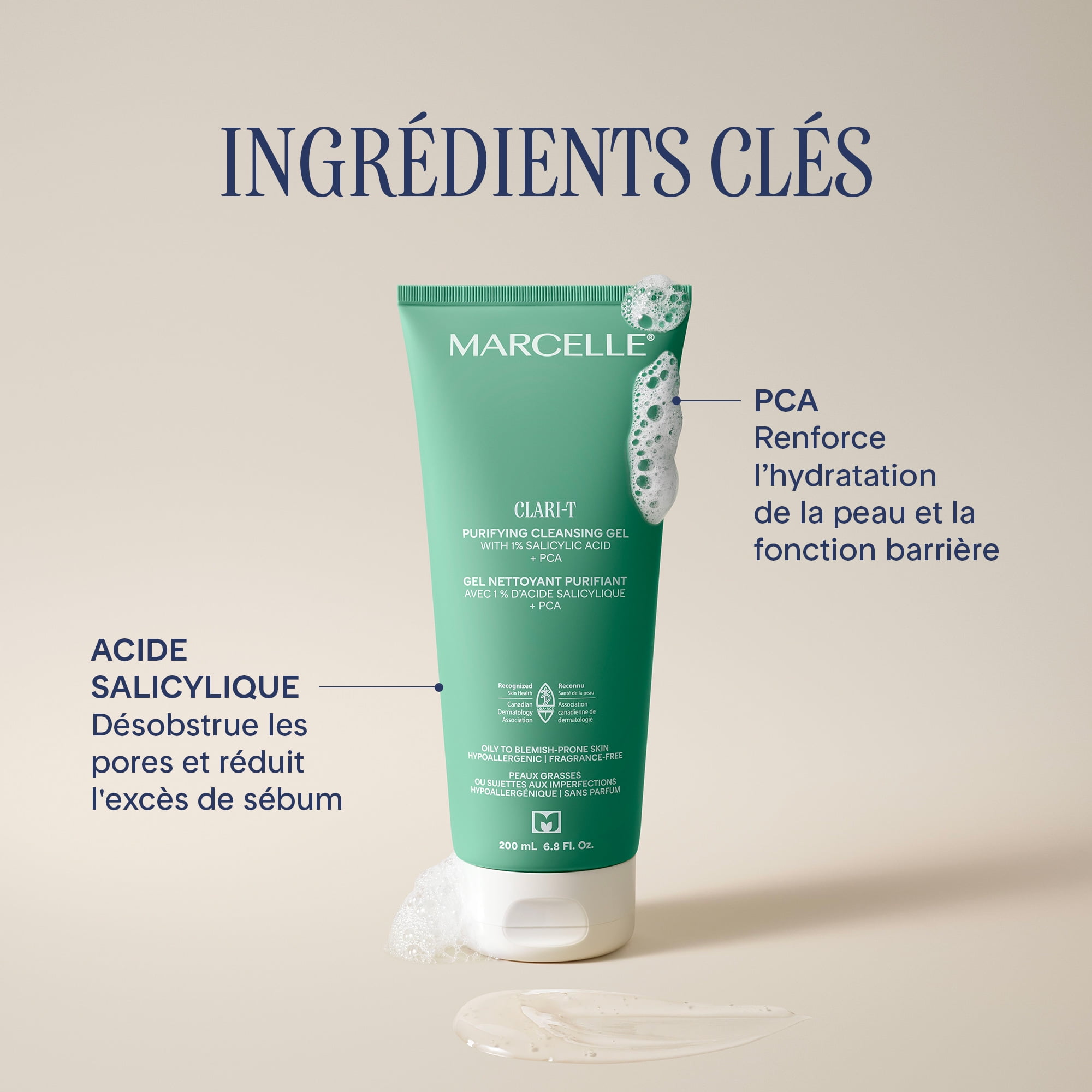 Marcelle Clari-T Purifying Cleansing Gel with 1% Salicylic Acid + PCA, 200mL, Clarifying. Exfoliating. Nourishing.