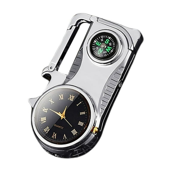 Clock Dial Keychain Lighter, Metal Torch Lighter, Cool Lighter With Compass, Refillable Butane for Grill Hiking(No Gas)