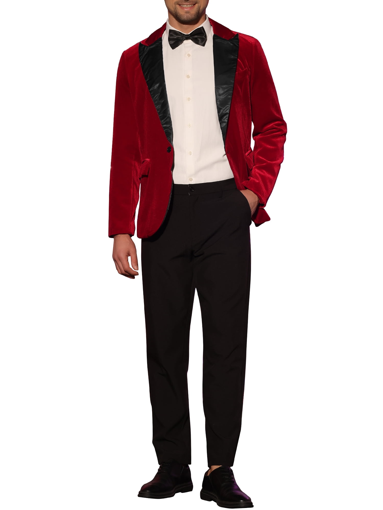 Unique Bargains Men's Velvet Blazer One Button Party Prom Tuxedo Dinner Suit Jacket XL Red