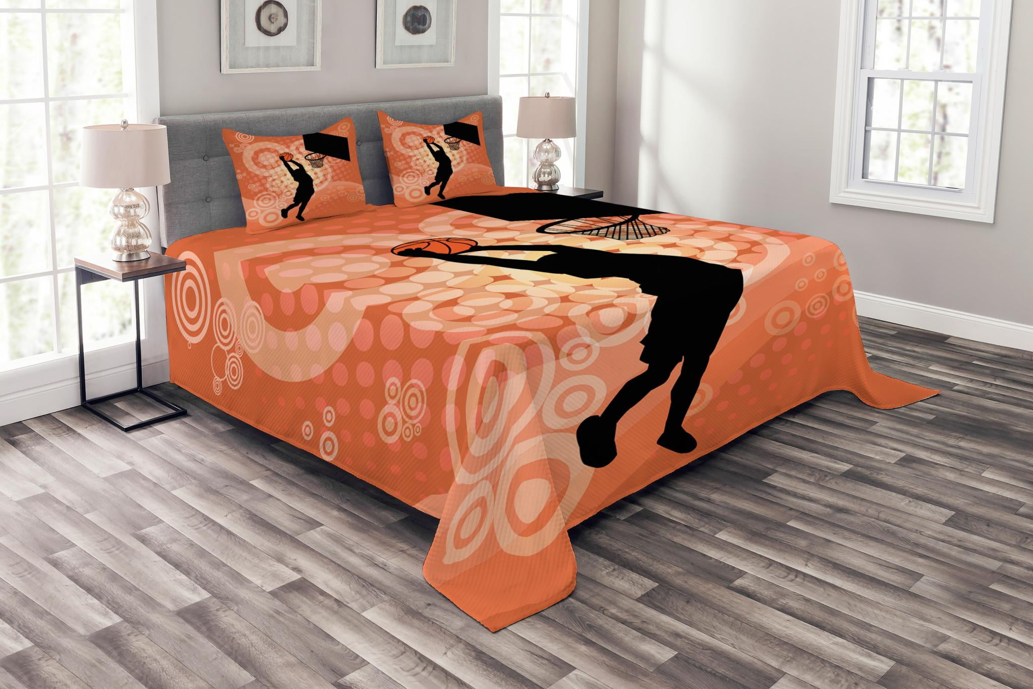 Basketball Bedspread Set Queen Size, Basketball Player Silhouette