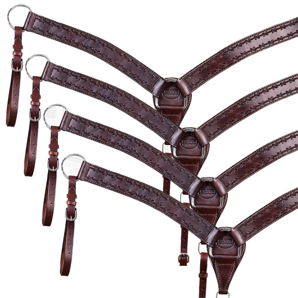 Western Havana Leather Set of Steering Breast Collar & One Ear Headstall 