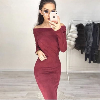 long sleeve suede bodycon dress