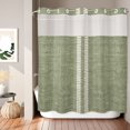 thumbnail image 1 of No Hook Shower Curtain, Sage Green Striped Shower Curtains for Bathroom with See Through Top Window, Rustic Vertical Stripes Linen Texture Waterproof & Washable Bath Curtain 66"x72", 1 of 6