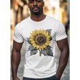 thumbnail image 2 of Watercolor Sunflower Men's T Shirts Yellow Floral T-Shirt for Men Crew Neck Tees Cotton Tops, White, S, 2 of 7