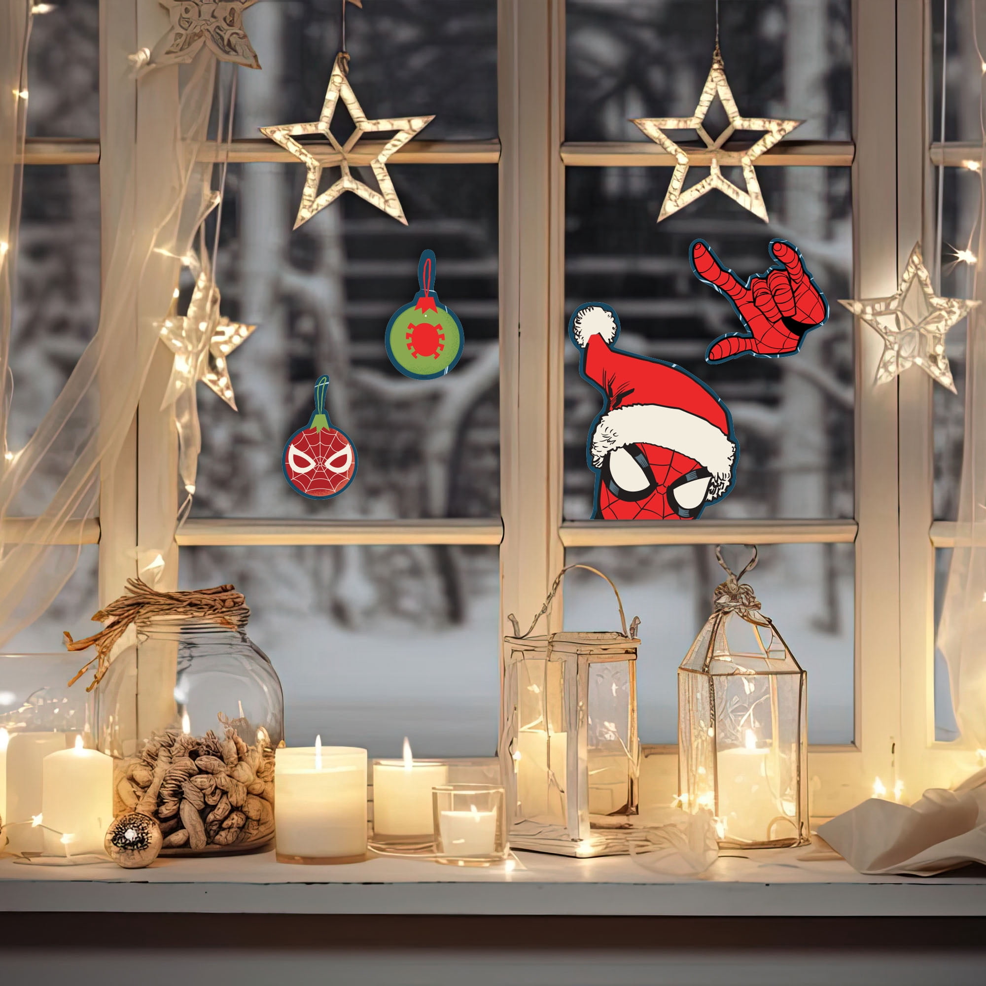 Marvel Spider‑Man Christmas Window Clings – Holiday Static Window Decorations Featuring Spider‑Man