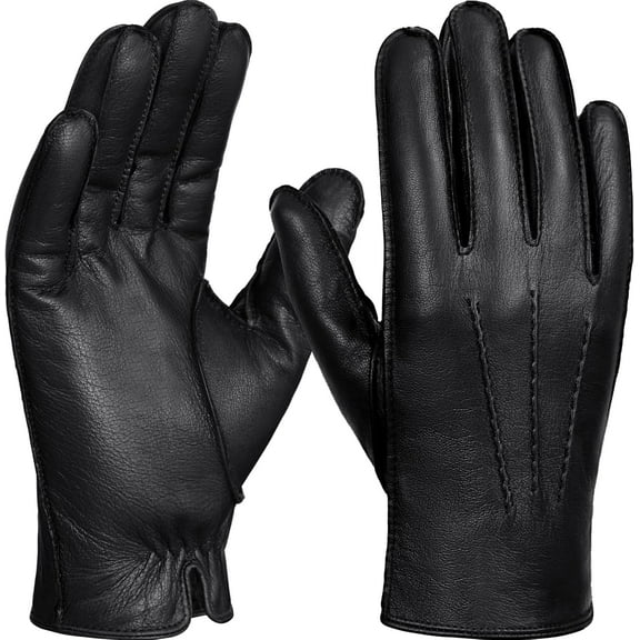Jtbuh XLY Men Genuine Leather Gloves Driving Gloves Warm Fur Lined Classic Dress Sheepskin Gloves Hand-stitched