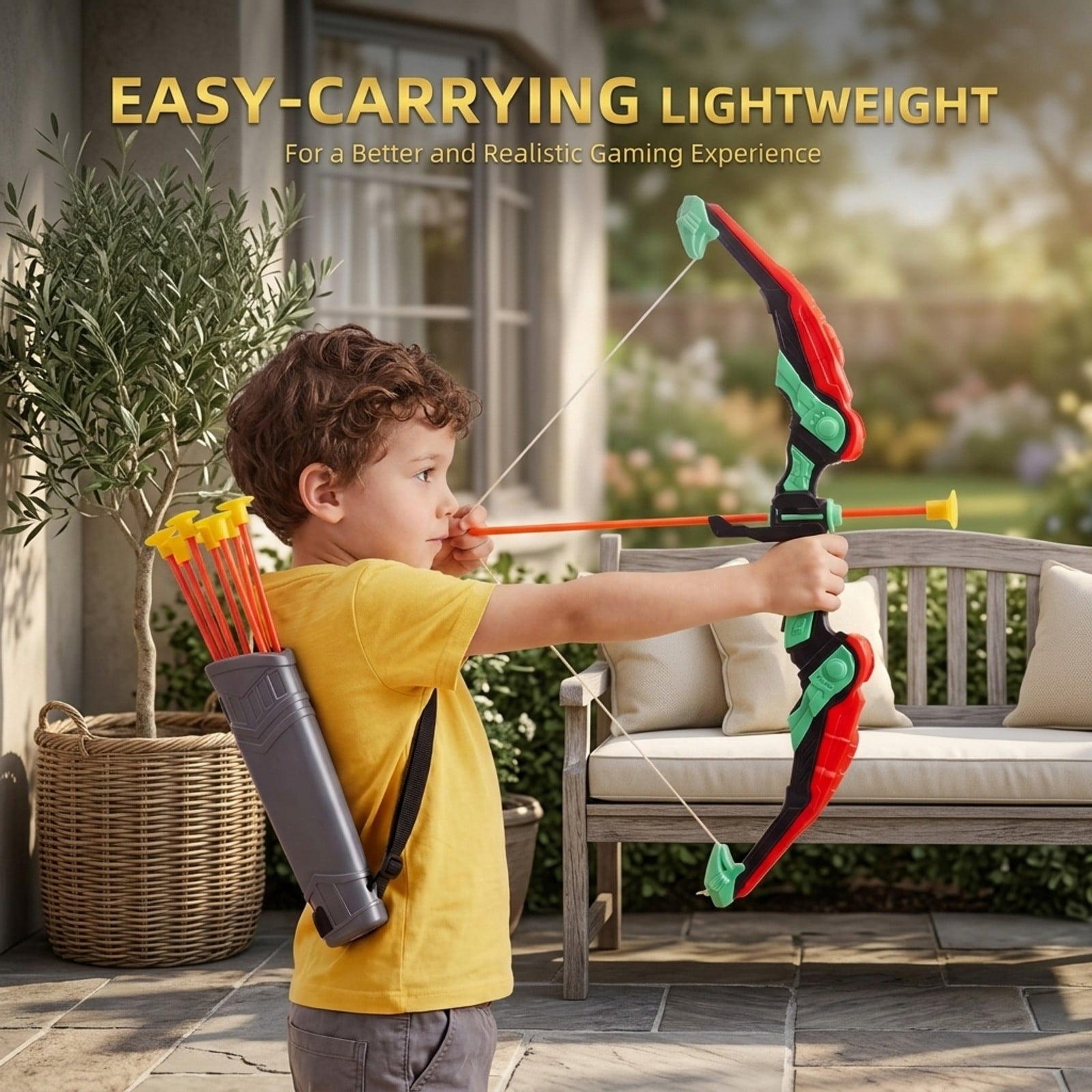 Fenbeli Light-Up Bow and Arrow Set with 2 LED Bows, 20 Suction-Cup Arrows, Standing Target and 2 Quivers
