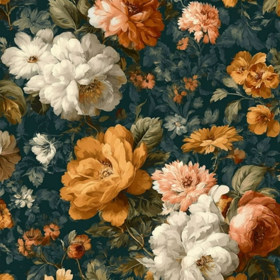 Boho Peel and Stick Wallpaper Vintage Floral Orange White Pink Flowers Dark Green Contact Paper 17.7in x 9.8ft Wallpaper Removable Self Adhesive Wall Paper for Bedroom