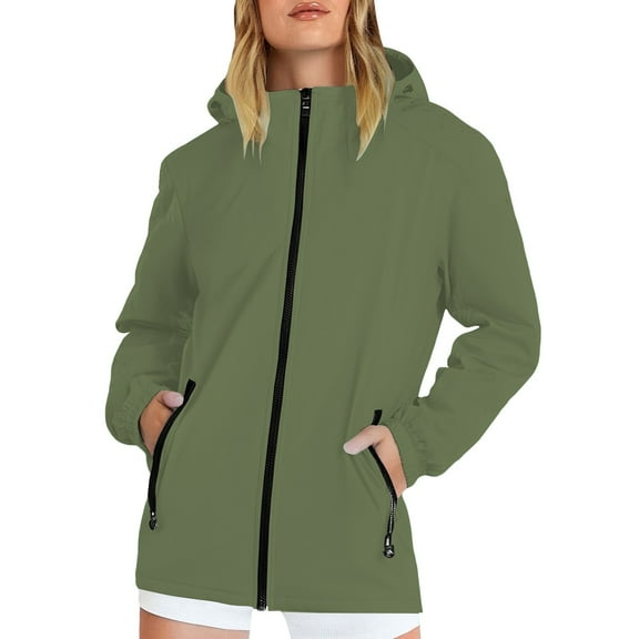Duoif Rain Jacket Women, Women's Thin Charge Jacket Overcoat Cardigan Standing Collar Jacket Travel Camping Jackets for Women Green L